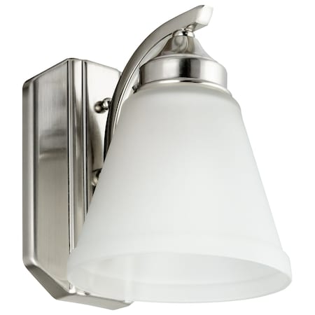 One 8-in Bell Shaped Frosted Glass Vanity Fixture, 1 Light, Brushed Nickel Finish